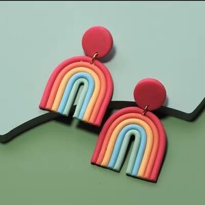 Boho Rainbow Arch Dangle Studs - Handmade Earrings